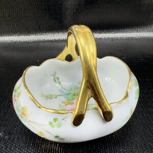 Vintage Hand Painted Fine Porcelain Basket Dish Bowl Bavaria German Signed CEY